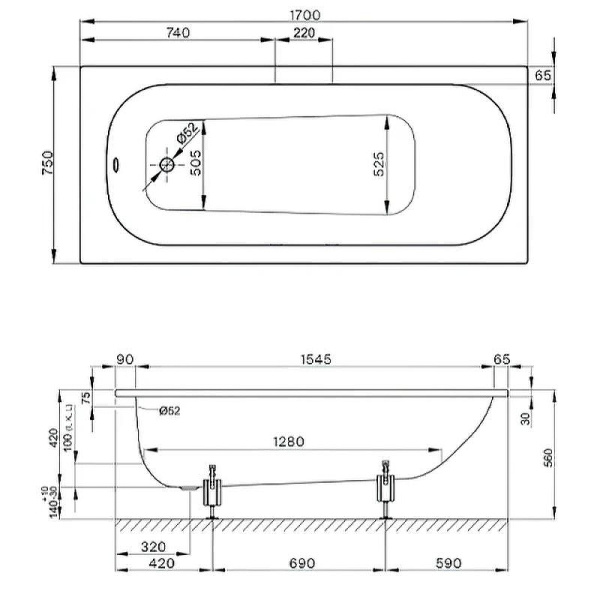 стальная ванна bette form 2947-000 ad as 170x75 см
