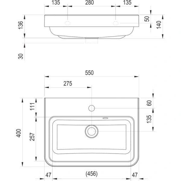 раковина ravak be happy ii 55 xja01155000 белая