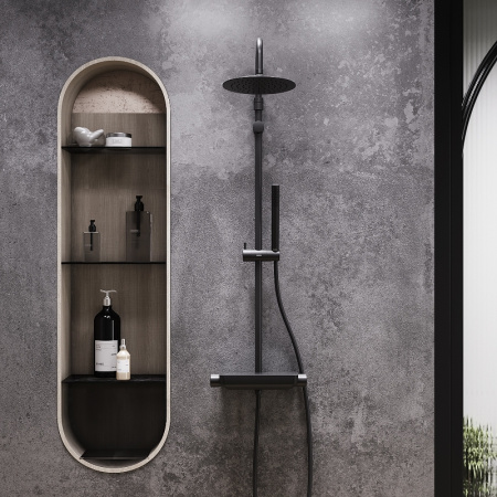 душевая система damixa scandinavian pure 936750300 с термостатом, черный матовый