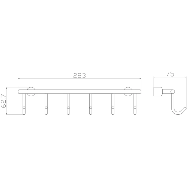 Планка с крючками Wonzon & Woghand WW-9382-6 для ванны, хром