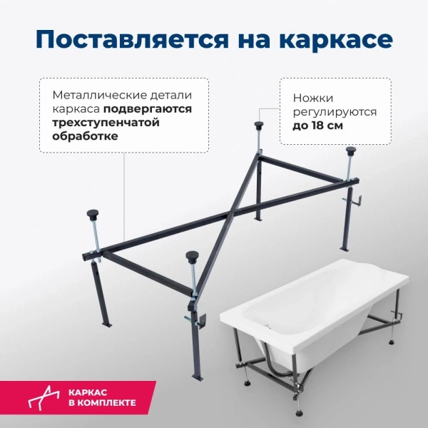 акриловая ванна aquanet nord 140x70 205305 с каркасом, цвет белый