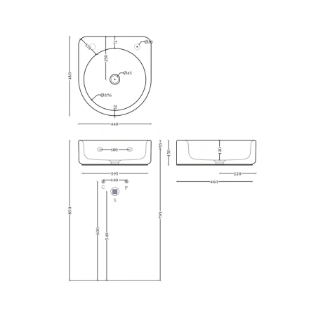 artceram wonder раковина 48х44см., накладная/подвесная, 1 отв., saniglaze, цвет: белый