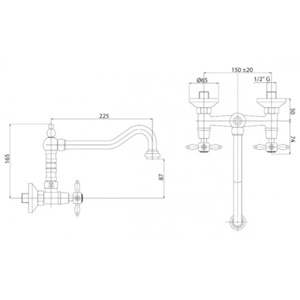смеситель для кухни хром, ручки хром cezares nostalgia nostalgia-llp-01