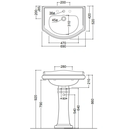 раковина подвесная 69 см kerasan retro 104601