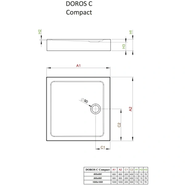 душевой поддон 100×100 см radaway doros c compact sdrc1010-05