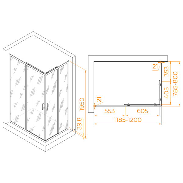 душевой уголок rgw passage pa-040b 120×80 3508104082-14 профиль черный, стекло прозрачное
