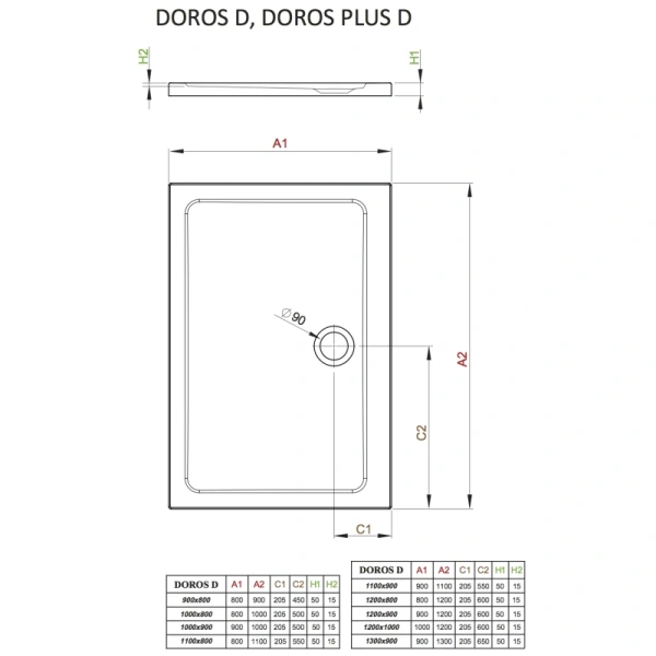 душевой поддон 90x80 см radaway doros plus d sdrpd9080-01