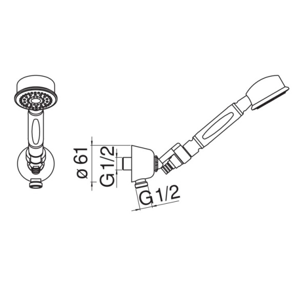 душевой гарнитур nobili ad143/7flp с шланговым подсоединением, глянцевый черный