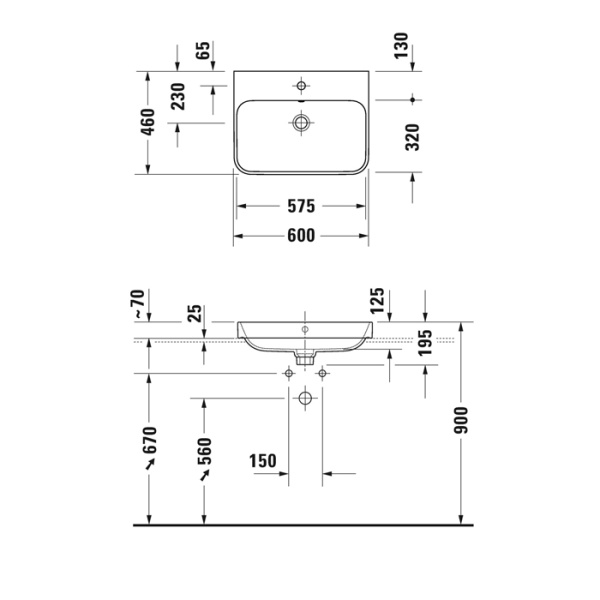 раковина duravit happy d.2 plus 600х460мм с переливом, с 1м отв. под смеситель, выпуск с керам. покрытием, антрацит с покрытием wondergliss