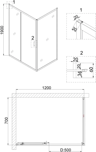 душевой уголок niagara nova 120×70 ng-62-12a-a70 профиль хром, стекло прозрачное