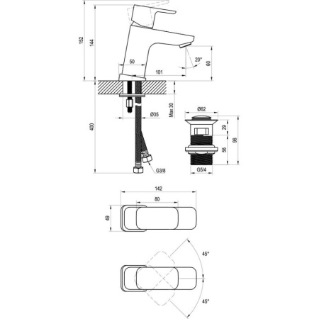 смеситель для раковины ravak 10° free black-td f 011.20 x070147 черный матовый
