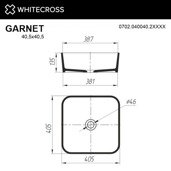 раковина whitecross garnet 0702.040040.2xxxx накладная, из искусственного камня, 40.5x40.5 см, по ral