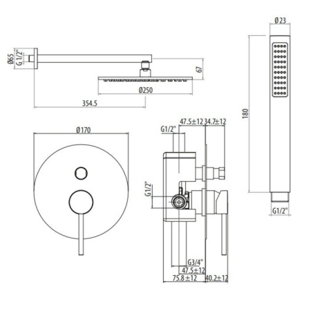 душевая система gattoni circle one 9090/pdbo, белый матовый