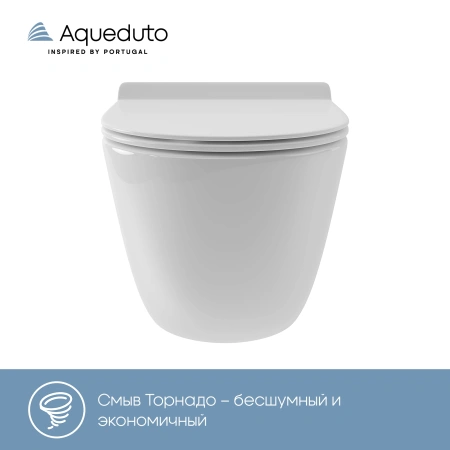 унитаз aqueudto ovo tornado s ovot0110 подвесной, безободковый, смыв торнадо, сиденье с микролифтом, 48х36 см, белый глянцевый