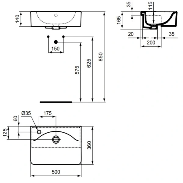 раковина 50х36 см ideal standard connect cube e779401