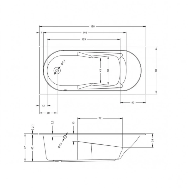 акриловая ванна riho lazy 180х80 l b083001005 (bc4300500000000) без гидромассажа