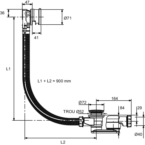 слив-перелив с функцией наполнения ванны jacob delafon e6d134-cp