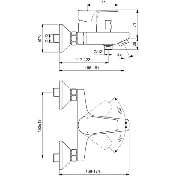 смеситель для ванны с душем ideal standard esla bc229aa
