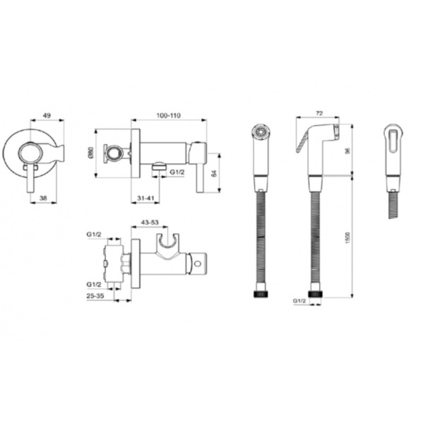 гигиенический душ со смесителем ideal standard idealspray bd130aa хром