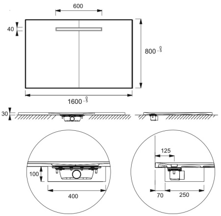 душевой поддон из искусственного камня неокварца jacob delafon surface 160x80 e62631-ss2 белый гипс