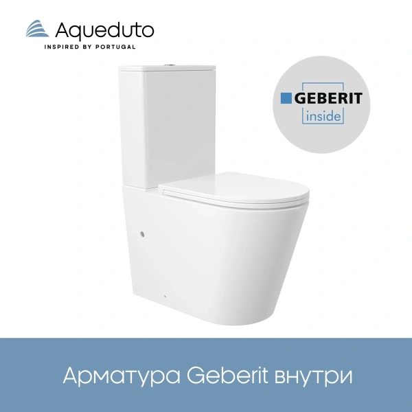 унитаз компакт aqueduto ovo plus aqdsovot10 напольный, безободковый, слив торнадо, с бачком, сиденье с микролифтом, 66x36x85.5 см, белый глянцевый