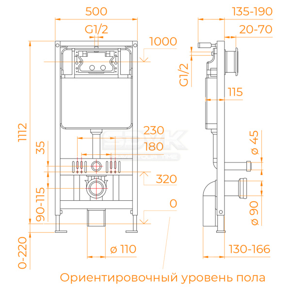 комплект унитаза биде с инсталляцией rgw sw-70 63420270-01 с сиденьем микролифт и клавишей смыва хром