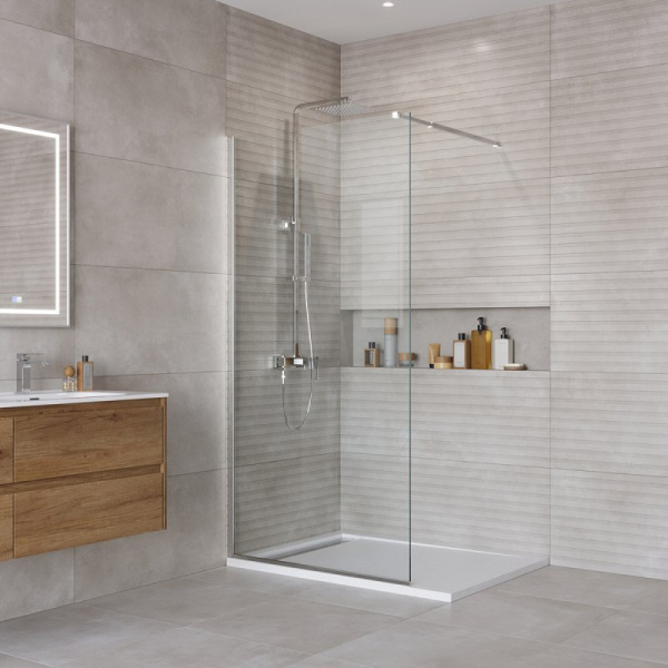 душевая перегородка belbagno kraft 120 kraft-l-1-120-c-cr профиль хром стекло прозрачное