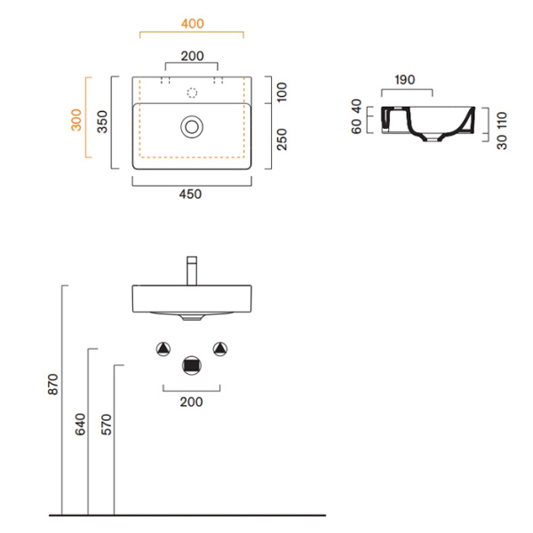 раковина catalano green 45x35см, с 1 отв., белый глянцевый