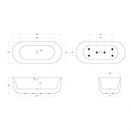 ванна акриловая отдельностоящая belbagno bb706-1700-770
