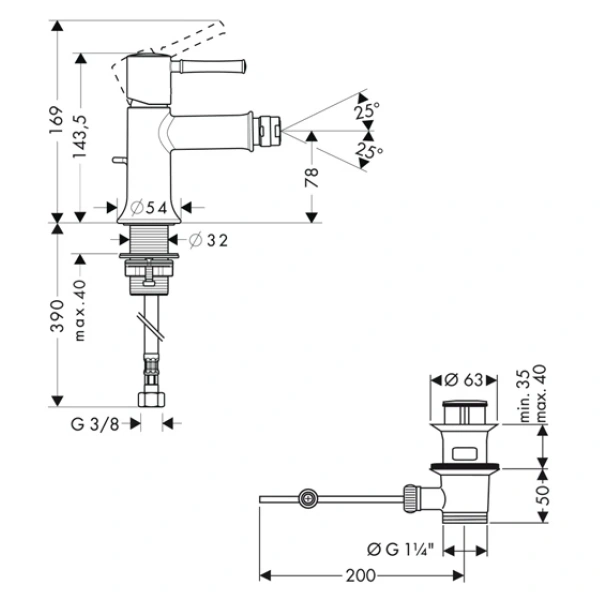 смеситель hansgrohe talis classic 14120000 для биде, с донным клапаном, хром