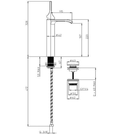 смеситель для раковины bossini apice e89602.073 черный матовый