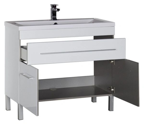 тумба под раковину aquanet верона 100 белая (напольная 1 ящик 2 дверцы), 00182710