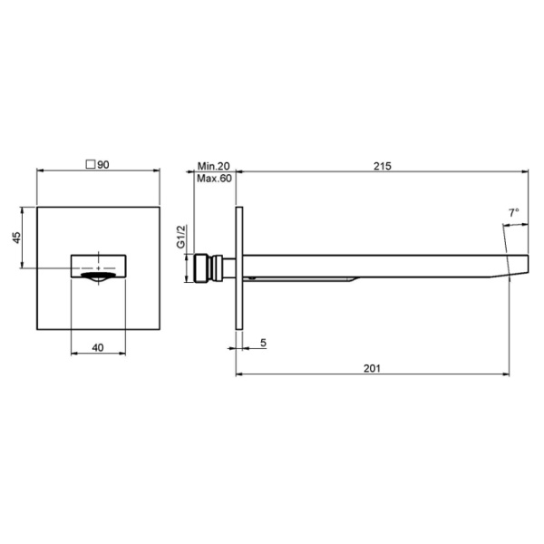 излив для настенного монтажа 201мм.fima carlo frattini zeta f2424ns, цвет черный матовый