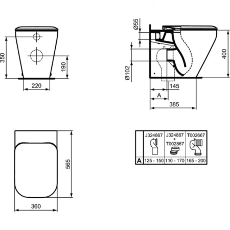 унитаз приставной ideal standard tonic ii aquablade® k317201