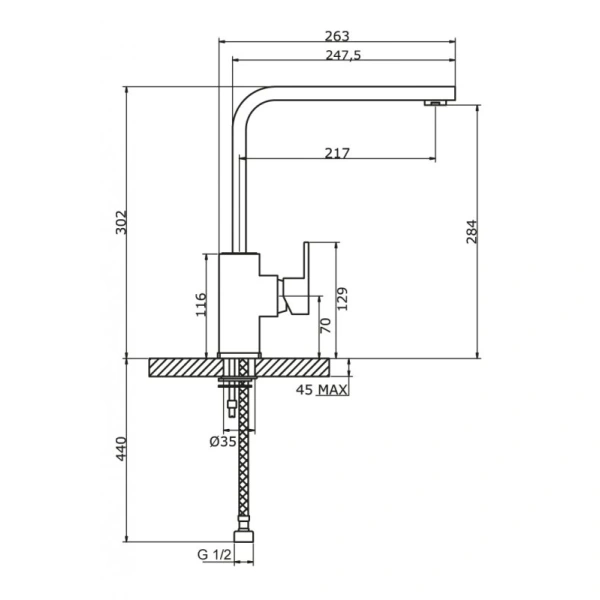 смеситель для кухни хром, ручка хром cezares molveno molveno-llm-01-cr