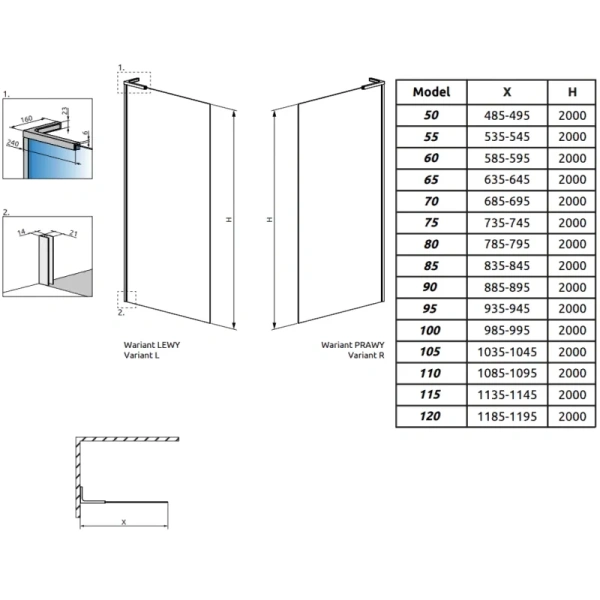 неподвижная перегородка radaway modo sl ii 120 right 10319124-01-01r прозрачное