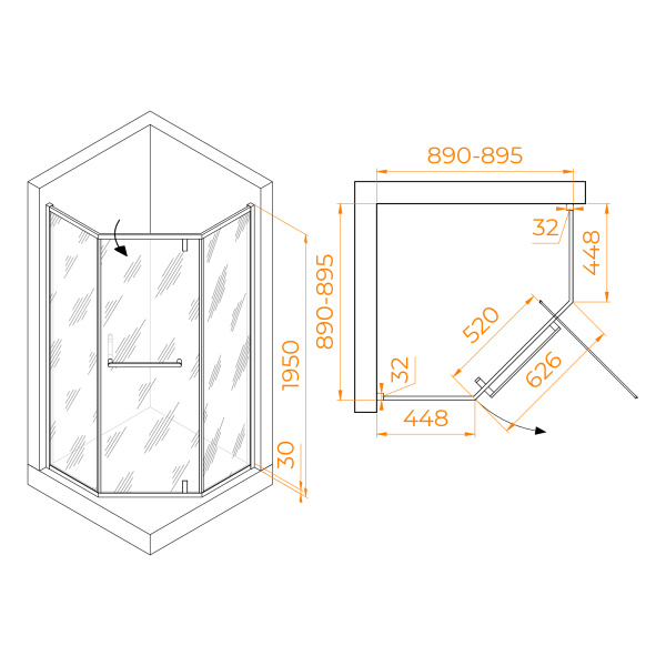 душевой уголок rgw hotel ho-084gb 90×90 350608499-026 профиль золото брашированное, стекло матовое-сатинат