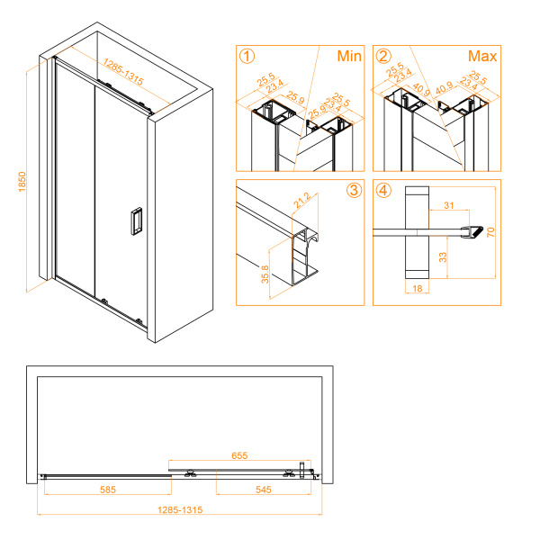 душевая дверь в нишу rgw classic cl-14 130, профиль глянцевый хром