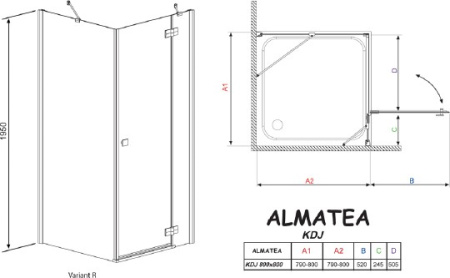 душевой уголок radaway almatea kdj 80 r×80 графитовое