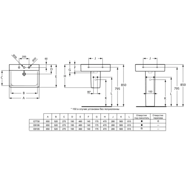 раковина накладная ideal standard connect cube 65х46, e773001