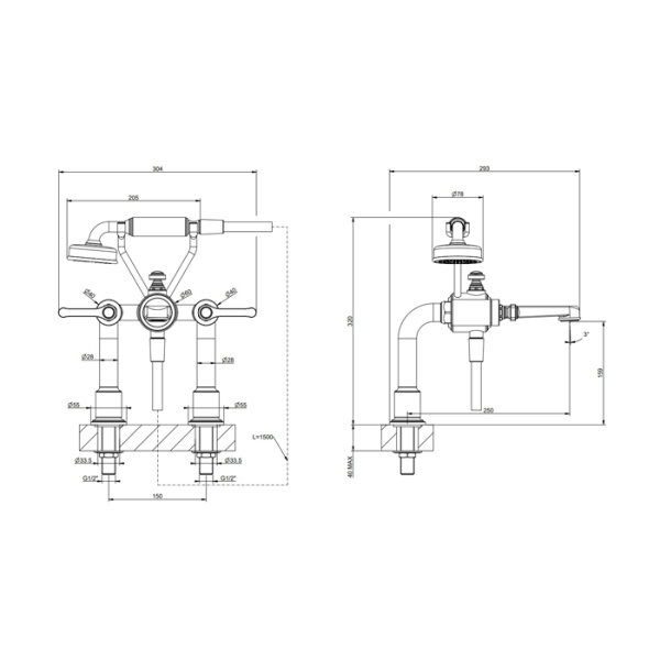 смеситель на борт ванны gessi venti20 65115#149, цвет: finox brushed nickel