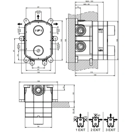 внутренняя часть gessi emporio 38269#031 для термостатического смесителя настенного для душа цвет хром