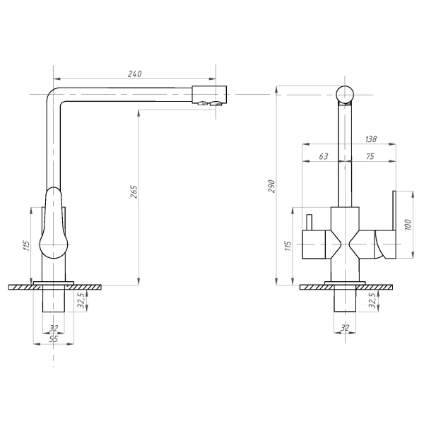 смеситель для кухни с подключением к фильтру псм-профсан steel psm-307-22