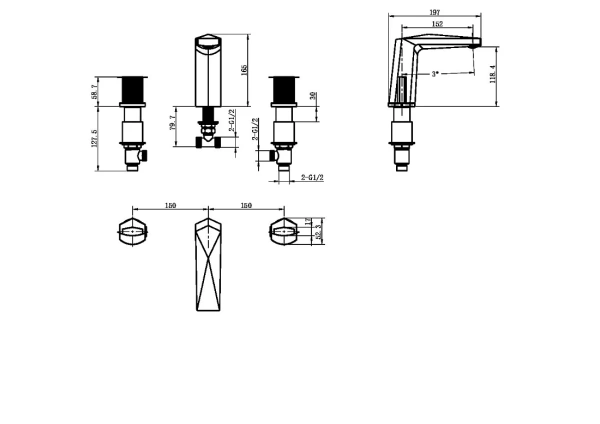смеситель для раковины boheme venturo 150-bg-touch черный матовый золото