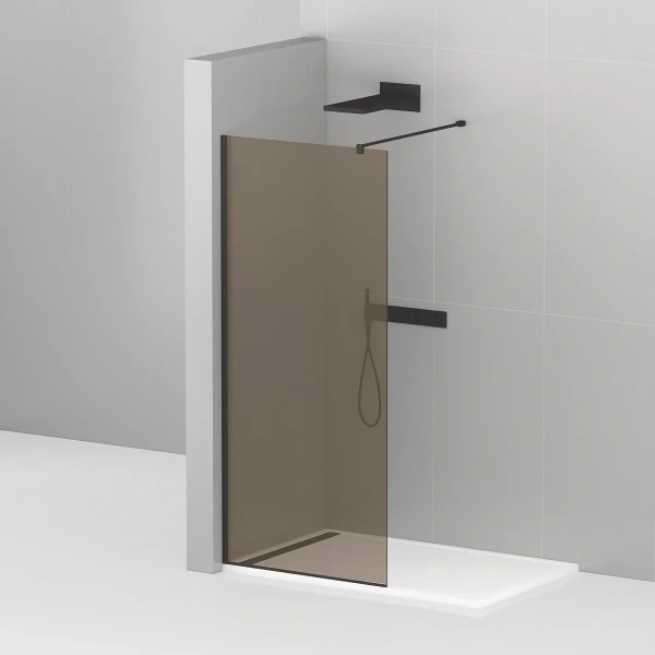 душевая перегородка cezares liberta 120 liberta-l-1-120-120-br-nero профиль черный матовый стекло бронзовое