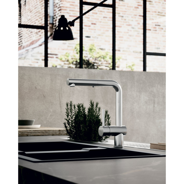 смеситель paffoni light lig285st-met для кухни, выдвижной излив, душ, нержавеющая сталь