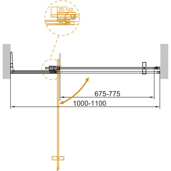 душевая дверь 100-110 cezares slider-b-1-100/110-grigio-cr серое