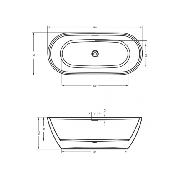 акриловая ванна riho inspire velvet white 180x80 b085001105 (bd0210500000000) без гидромассажа
