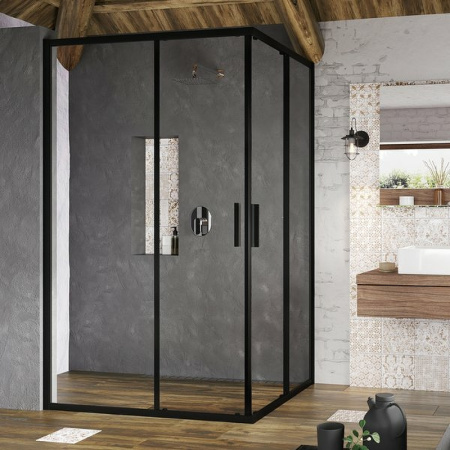 душевая дверь ravak blix slim blsrv2k-100 x1xma0300z1 профиль черный матовый, стекло прозрачное
