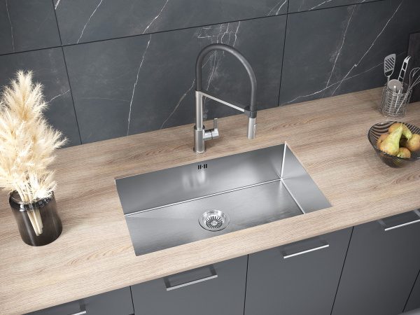 кухонная мойка paulmark next 74 uni pm217444-bs, цвет нержавеющая сталь